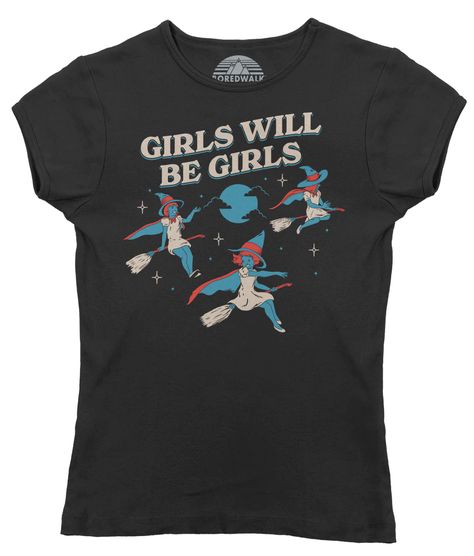 Women's Girls Will Be Girls Witch T-Shirt - Boredwalk Witchy Aesthetic Outfit, Coven Of Witches, Elven Style, The Sorceress, Witch Girl, Halloween Graphic Tees, Vintage Band Tees, Witch Fashion, Witchy Fashion