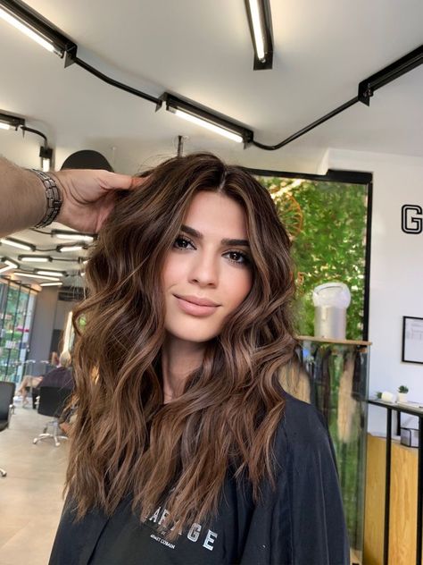 Earthy Brown Hair Color, Medium Brown Hair With Light Brown, Chocolate Honey Hair Color, Brown Hair Balayage Latina, Call Brunette Hair Color, Dark Brown Hair With High And Low Lights, Dark Eyes Hair Color Ideas, Dark Hair Change Ideas, Chestnut Brown Hair With Dimension