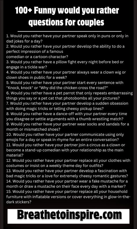 would you rather questions for couples 1 Would You Rather Questions Dirty, Would U Rather Questions, Fun Question Games, Best Would You Rather, Never Have I Ever Questions, Question Games, Boyfriend Questions, Would U Rather, Interpretive Dance