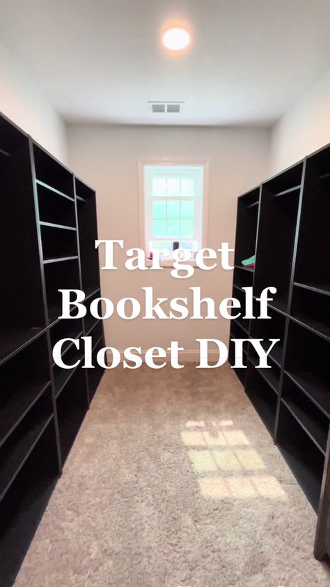 Low Budget Closet Ideas, Closet Room Ideas Diy Small Spaces, Bookcase Closet Organization, Diy Master Closet Shelves, Small Closet Bookshelf, Bookshelf Walk In Closet, Small Closet Solutions Storage, Making A Bedroom A Closet, Closet Made From Bookshelves