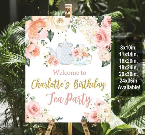 Sweet 16 Welcome Sign, Welcome Sign Bridal, Bridal Shower Floral, Mermaid Baby Shower Invitations, Sweet 16 Themes, Floral Signs, Baby Shower Tea, Tea Party Invitations, Tea Party Theme