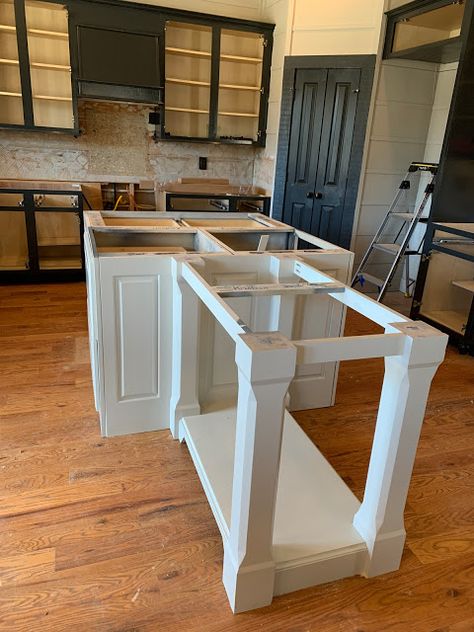 MADISON PROJECT UPDATE Kitchen Island With Pedestal Base, Sideways Kitchen Island, Bilevel Kitchen Island, Unconventional Kitchen Island, Extend Kitchen Island, Island With Dining Table Attached, Post In Kitchen, Kitchen Expansion, Barn Bedroom