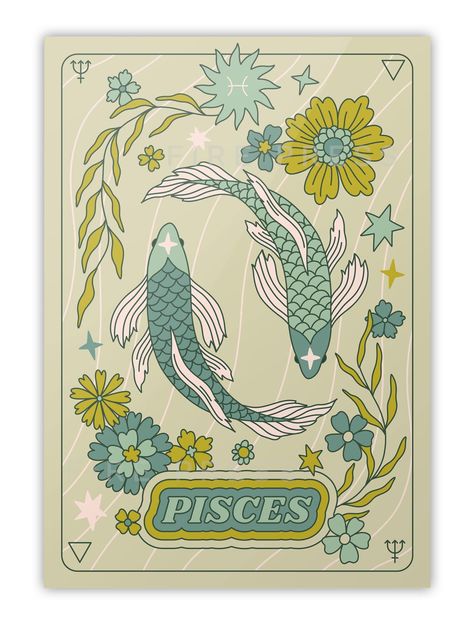 Groovy Pisces Poster - A3 (11.7x16.5) / Pink Horoscope Signs Art, Pisces Poster Aesthetic, Pisces Fish Art, Pices Poster, Pisces Wall Art, Zodiac Pisces Art, Pisces Drawing, Ss25 Prints, Aries Aura