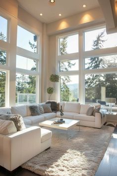 Modern Suburban House Interior Design, Modern Suburban Living Room, My Dream Home Living Room, Neutral Cozy Living Room, Warm Modern Living Room, Big Windows Living Room, Living Room Inspiration Modern, Minimal Modern Home, Huge Living Room