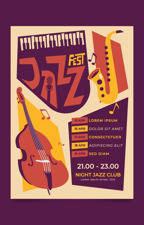 Jazz Music Festival Poster Music Festival Poster Ideas, Jazz Design, Music School Poster, Jazz Poster Design, Jazz Poster Design Ideas, Jazz Branding, Jazz Music Poster, Music Event Poster, Music Festival Logo