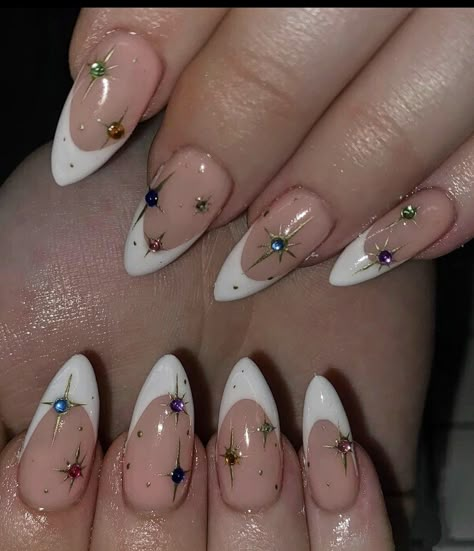 Nails Palette, White French Tips, Nails Styles, Trending Nails, Vintage Nails, Sparkle Nails, Gem Nails, White French, Sparkly Nails