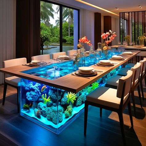 Which dining table aquarium you taking! 🤔🤔 Aquarium Dining Table, Aquarium Restaurant Design, Aquarium Furniture Ideas, Aquarium At Home, Aquarium Restaurant, Aquarium Table, Table Aquarium, Fish Tank Coffee Table, Aquarium Coffee Table