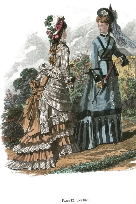 lamodeillustree: 1870's-1790's fashion prints June Fashion, 1870 Fashion, Western Womens Fashion, Costume Carnaval, Historical Sewing, 1870s Fashion, Victorian Era Fashion, Victorian Costume, 19th Century Fashion