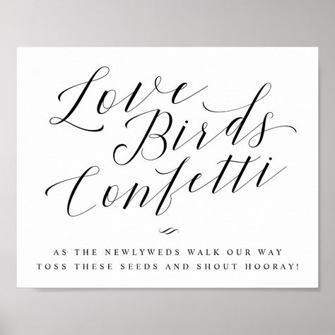 Love Birds Confetti Seeds Calligraphy Wedding Sign Zazzle Wedding Decor Signs, Formal Design, Elegant Calligraphy, Calligraphy Wedding, Decor Signs, Calligraphy Script, Bird Seed, Wedding Calligraphy, Color Background