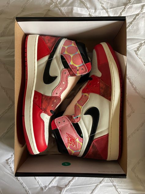 Spiderman Jordan 1s, Air Jordan 1 Spiderman, Miles Jordan, Miles Morales Shoes, Nike Jordans, Pretty Sneakers, Air Jordan 1s, Nike Air Jordan Shoes, Trendy Shoes Sneakers