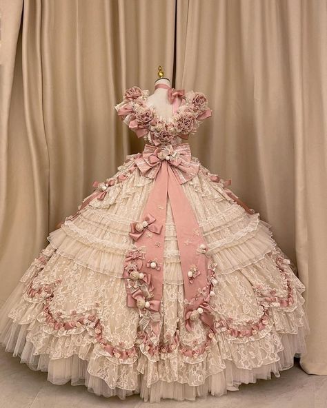 Pink Rococo Dress, Rococo Wedding Dress, 18th Dress, Rococo Outfit, Patchwork Outfit, Fairy Gown, Rococo Dress, Kawaii Outfit Ideas, Lace Umbrella