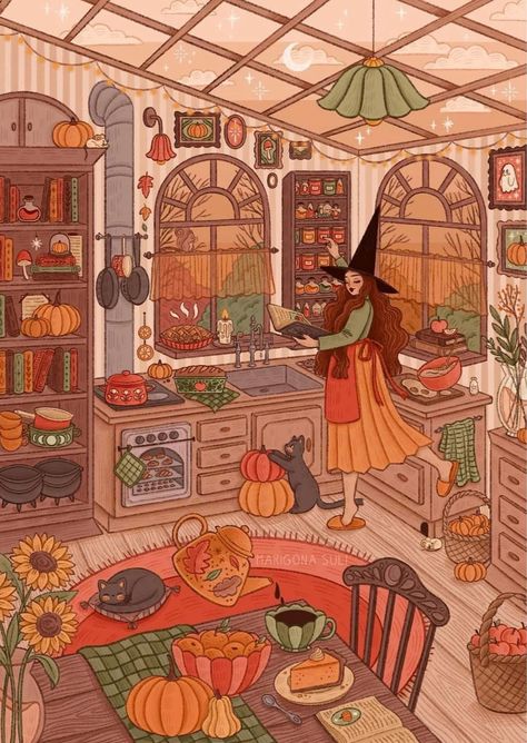 Witchy Autumn, Autumn Kitchen, Halloween Tricks, Autumn Witch, Halloween Wallpaper Cute, Autumn Magic, Magical Life, Witch Art, Witch Aesthetic