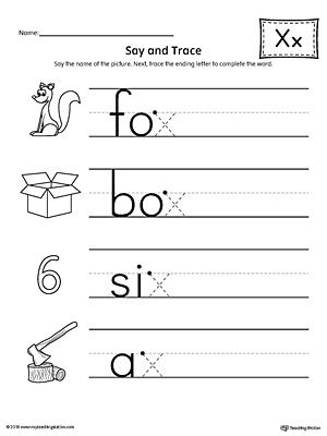 Say and Trace: Letter X Ending Sound Words Worksheet Worksheet.Practice saying and tracing words that end with the letter X sound. X Words Preschool, Letter X Worksheets Kindergarten, Letter X Worksheet, Sound Words Worksheet, Letter Worksheets Kindergarten, Calendar Worksheets, Alphabet Letter Activities, Words Worksheet, Letter Worksheets For Preschool