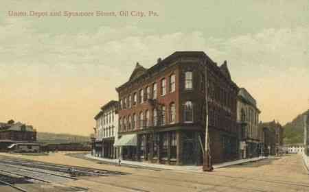 Oil City, Pennsylvania, USA - Union Depot and Sycamore Street, Oil City, Pa. Bowling Vintage, Pawtucket Rhode Island, Bedford Massachusetts, New Bedford, City House, Local History, Salt And Water, Vintage Postcard, Historic Buildings