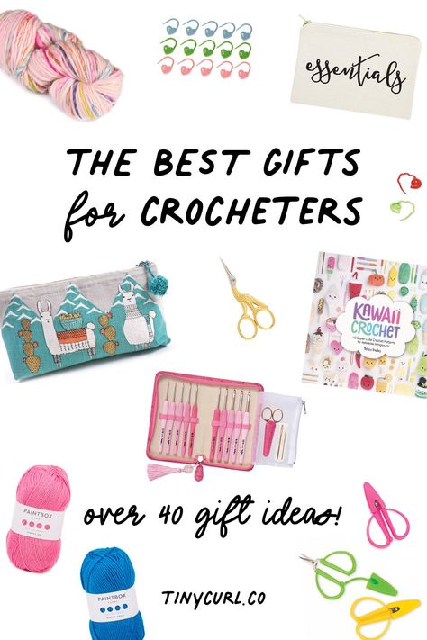 Want to find the perfect gifts for crocheters? This guide has tons of great ideas to find a special gift for the crochet lovers on your list! Crocheters love all things yarn, hooks, and yarny accessories but it can be tricky finding the right gifts for them - this crochet gift guide will help! #crochet #crochetgifts Gifts For A Crocheter, Gift For Crochet Lover, Gift For Crocheter, Gift Ideas For Crocheters, Crochet Lovers Gifts, Crochet Gifts For Hairdressers, Gifts For Crochet Lovers, Crochet Gift Basket Ideas, Gifts For Knitters And Crocheters