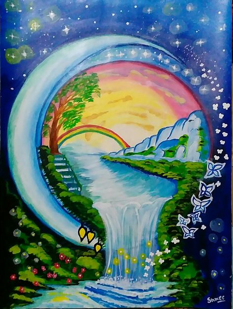 https://www.instagram.com/art.by.shree Imaginary Art Drawings, Earth Images Art, Nature Drawing For Competition, Art Competitions Drawings, My Dream Drawing Competition, Nature Magic Aesthetic, Own World Art, Imaginary World Drawing, Painting For Competition