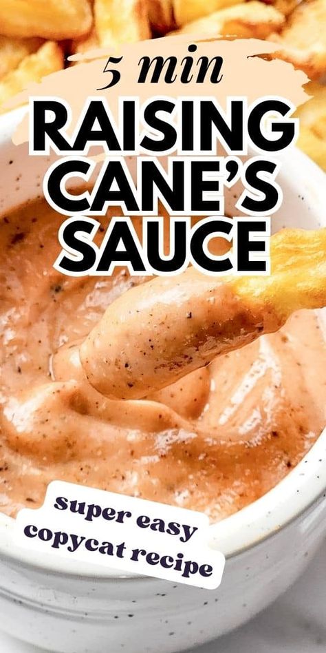 Creamy, tangy and loaded with flavor, this recipe for Copycat Raising Cane's Sauce is deliciously addictive. Whip up a batch and get ready for some serious dipping. 5 minutes and 6 Ingredients! Raising Canes Chicken Recipe, Raising Cane Sauce Recipe, Canes Sauce, Canes Chicken, Homemade Honey Mustard, Raising Canes, Dipping Sauces Recipes, Delicious Appetizer Recipes, Sauce For Chicken