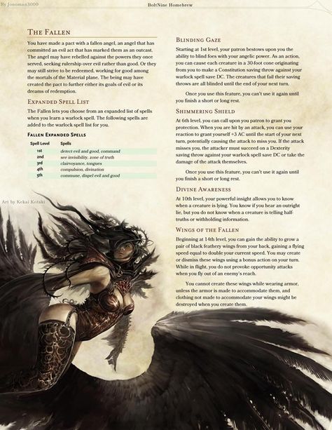 Warlock Subclass Homebrew, Dnd Warlock Subclasses, Dnd Fallen Angel, Warlock Subclass 5e, Dnd 5e Warlock, Homebrew 5e, Warlock Patron, Homebrew Classes, Witcher Monsters