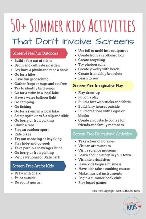 Kids don't need screens to fend off boredom this summer! Get your own list of 50+ screen-free activities kids can do this summer Summer Kids Activities, Screen Free Summer, Kids Summer Schedule, Uppfostra Barn, Screen Free Kids, Nanny Activities, Free Summer Activities, Freetime Activities, Summer Schedule