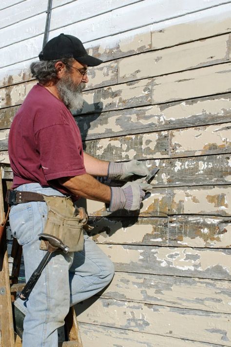 Exterior Wood Trim, Wood Siding Exterior, Siding Repair, Scrape Painting, Clapboard Siding, Paint Prep, Installing Siding, Cedar Siding, Peeling Paint