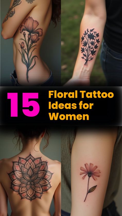 Floral Tattoo Ideas for Women Types Of Flowers Tattoo, Ornamental Floral Tattoo, Floral Tatoos, Tattoo Ideas Dainty, Floral Tattoo Ideas, Tattoos Female, Flower Tattoo Ideas, Geometric Rose, Tasteful Tattoos