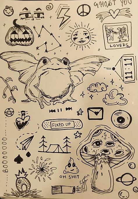 Weird Core Doodles, Stuff To Doodle, Edgy Doodles, Cottagecore Doodles, Doddleoddle Art, Unique Doodles, Weird Doodles, Lil Sketches, Black Pen Drawing