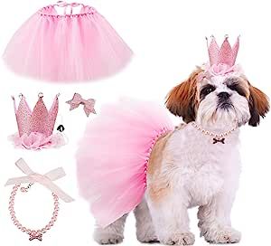 Girl Dog Birthday Party, Dog Birthday Outfit, Birthday Outfit Pink, Cute Dog Costumes, Dog Birthday Hat, Pink Tutu Skirt, Dog Tutu, Tutu Ballet, Lace Crowns