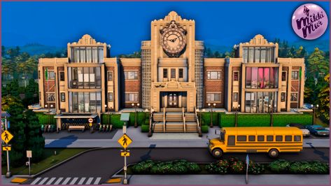 Sims 4 School Building Layout, Sims 4 High School Cafeteria, Sims 4 High School Interior, Sims 4 High School Cc Build, Library Game Room, High School Years Sims 4, Sims 4 Copperdale High School, Sims 4 High School Building, Copperdale High School Sims 4