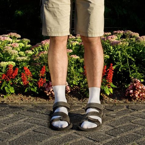 Pin for Later: 51 Style Turnoffs Socks With Sandals Men Habits, Flip Flop Images, Pantalon Thai, Socks With Sandals, Jeremy Jones, Ugly Fashion, Supreme Hat, Jeff Jones, Mens Socks Fashion