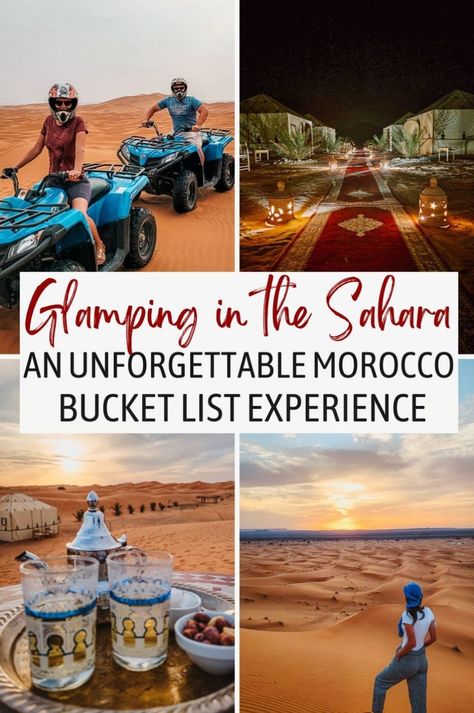 Sahara Desert Morocco, Morocco Travel Destinations, Desert Luxury, Bucket List Activities, Morocco Itinerary, Desert Camp, Go Glamping, Luxury Travel Destinations, Luxury Camping