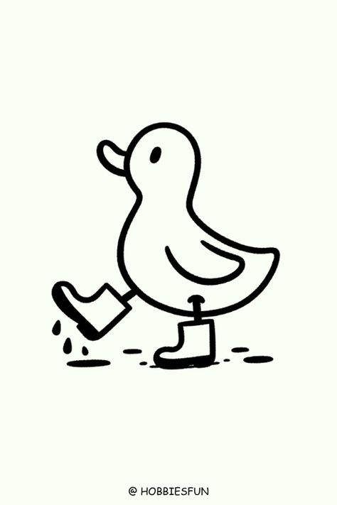 Rain Boots Drawing Simple, Small Cute Drawings Easy Animals, Silhouette Drawings Easy, Duck Doodle Tattoo, Simple But Cute Drawings, Ducks Drawing Cute, Cute Doodles For Friends, How To Draw A Cute Duck, Easy Doodles Drawings Cute Simple