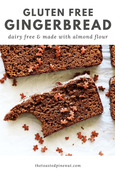 Gluten Free Gingerbread Loaf is dairy free & gluten free, made with almond flour, cozy spices, and sweetened with coconut sugar and molasses. thetoastedpinenut.com #thetoastedpinenut #glutenfreegingerbread #gingerbreadloaf Easy Nutritious Snacks, Paleo Gingerbread, Gf Cake, Paleo Ideas, Paleo Breads, Gingerbread Loaf, Season Recipes, Beautiful Baking, Dessert Breads