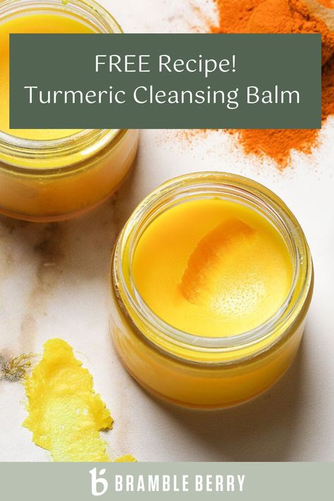 Melt away makeup and brighten skin with this Turmeric Cleansing Balm Project! Avocado oil is infused with turmeric powder, giving it a vibrant yellow hue. Turmeric contains curcumin, which is an antioxidant ,and is thought to have anti-inflammatory properties.  This is a great beginner friendly DIY project for those looking to start creating their own skincare! Diy Face Balm, Tumeric Shea Butter Diy, Turmeric Butter For Skin, Diy Cleansing Balm, Turmeric Body Butter Recipe, Turmeric Skin Gel, Turmeric Face Soap, Diy Body Butter Recipes, Turmeric Oil