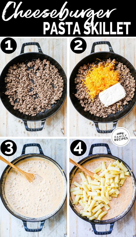 Cheesy Pasta With Ground Beef, Lunch Ground Beef Recipes, Fast Dinner With Hamburger Meat, Ground Sausage Mac And Cheese, Beef Skillet Recipes Healthy, Cheeseburger Pasta Recipes, Easy Dinner Recipes For Family Of 7, Easy Recipes With Ground Beef Simple, Family Dinner Ground Beef