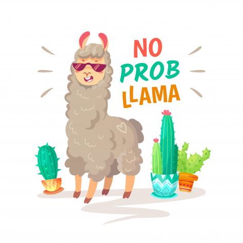 Cool cartoon doodle alpaca lettering quote with no prob llama. Lama Quotes, Llama Funny, Cactus Backgrounds, Funny Wildlife, Cactus Planta, Cartoon Doodle, Vector Quotes, Funny Llama, Doodle Art Journals