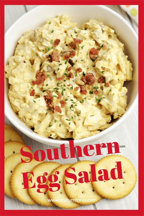 Make a Southern Egg Salad topped with bacon for egg salad sandwiches. Or add chopped jalapeños for a spicy Texas Egg Salad or try some of our other great egg salad variations. We have suggestions for what to serve with egg salad sandwiches. You could use leftover Easter eggs for an Easter egg salad with this same recipe. #EggSalad #SouthernEggSalad #SpicyEggSalad #myturnforus #EggSaladVariations Egg Salad With Bacon Recipes, Spicy Egg Salad Sandwich, Egg Salad Variations, Bacon Egg Salad Recipe, Southern Egg Salad Recipe, Spicy Egg Salad Recipe, Egg Salad Recipe With Bacon, Bacon Egg Salad Sandwich, Spicy Egg Salad