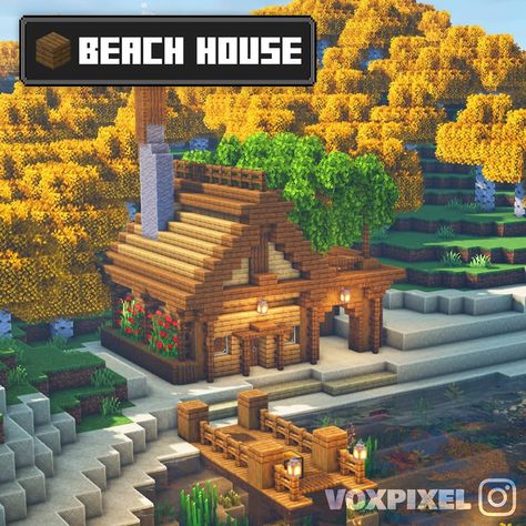 Minecraft Epic Builds, Minecraft Wooden House, Minecraft Build House, Simple Beach House, Mind Craft, Minecraft Building Guide, Minecraft Idea, Rumah Minecraft Sederhana, Bangunan Minecraft