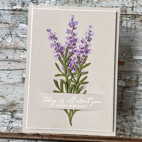 Try this fun way to create your greeting so that you can position the decorative items for your card underneath the greeting using the Perennial Lavender Suite from Stampin' Up! Lavender Stamp, Painted Lavender, Lavender Crafts, Cards Flowers, Lovely Lavender, Stamping Up Cards, Get Well Cards, Handmade Birthday Cards, Card Sketches