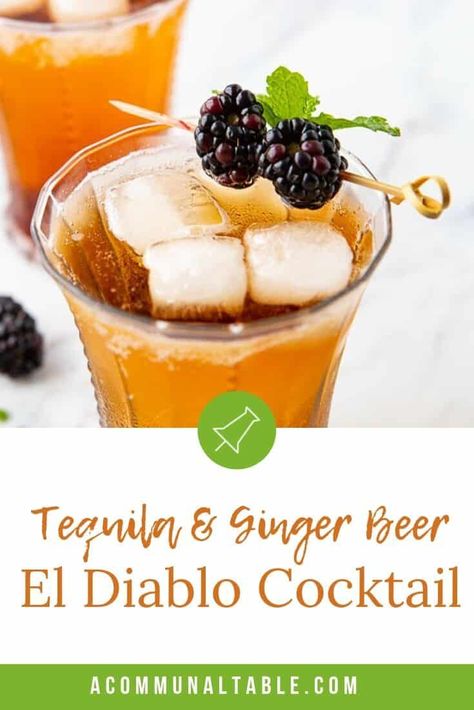 TEQUILA & GINGER BEER! The El Diablo Cocktail is sweet and spicy - an easy and simple tequila cocktail recipe for a crowd. Perfect for fall and winter tailgating and parties! #cocktails #tequilacocktails #gingerbeer #easydrinks #easycocktails Cocktail Recipes For A Crowd, Ginger Beer Cocktail, Tequila Cocktail, Fall Cocktails Recipes, Thanksgiving Cocktails, Tequila Drinks, Communal Table, Beer Cocktails, Winter Cocktails