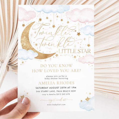 Twinkle Twinkle Little Star Baby Shower Invitations & Invitation Templates | Zazzle Baby Bam, Baby Shower Invites Neutral, Star Baby Shower Invitations, Blue Baby Shower Invitations, Baby Luna, Boy Shower Invitations, Pink Baby Shower Invitations, Gender Reveal Invitations, Star Baby Showers