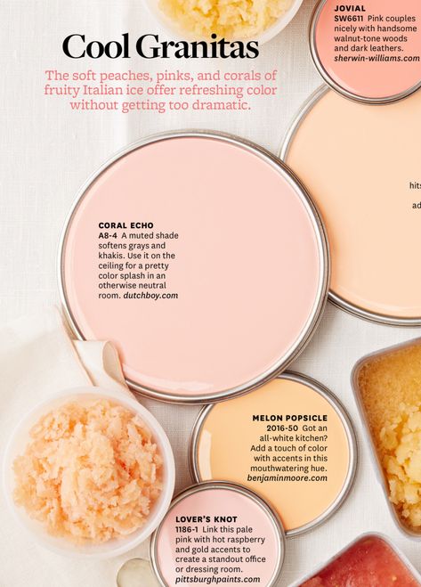 Pink Kitchen Color Schemes, Peach Color Home Decor, Coral Walls Bedroom, Peach Dining Room, Peach Kitchen Decor, Peach Paint Colors, Coral Kitchen, Peach Paint, Lovers Knot