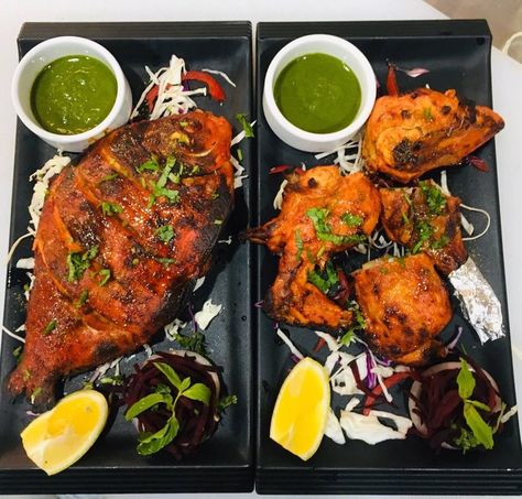 Pomplet fish🐟 Tandoor & Tandoori Chicken 🍗. Tag someone who needs to taste this dish right away! Book your table at the Bamboo Asian and relish your foods again! 🍽️🍲 💜 Prawn Tandoori, Tandoori Platter, Fish Tandoori, Tandoori Fish Recipe Indian, Tandoori Shrimp, Tandoori Fish, Pomfret Fish, Asian Restaurants, Tag Someone Who