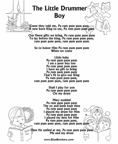 The Little Drummer Boy Little Drummer Boy Lyrics, Christmas Hymns Lyrics, Little Drummer Boy Christmas, Christmas Concert Ideas, Christmas Poetry, Christmas Plays, Christmas Carols Lyrics, Christmas Carols Songs, Christmas Songs For Kids