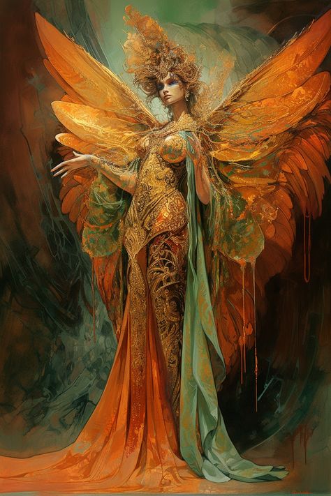 overseen by ThetaCursed Bee Woman Art, Apstraktne Slike, Bee Goddess, Optical Illusion Wallpaper, Painting Of A Woman, Art Magic, Golden Dress, Magical Creature, Black Pen