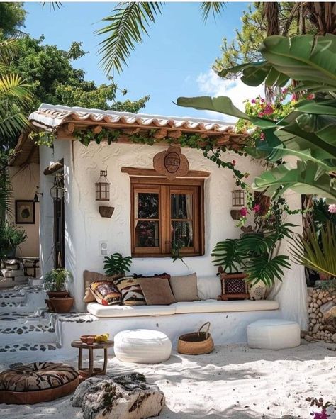 Greek Style Home, Mediterranean Exterior, Outdoor Sitting, Greek House, Cob House, House Outside Design, Mediterranean Homes, Cottage Design, Decoration Inspiration