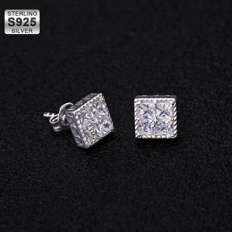 Jewelry Kpop, Urban Jewelry, Unisex Earrings, Stud Earrings For Men, Punk Jewelry, Princess Cut Diamond, Stud Jewelry, Square Earrings Studs, Square Stud