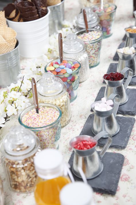 Toppings, Sweets and sprinkles, from my country casual sundae table. Ice cream station, ice cream sundae bar. Ice Buffet Ideas, Sunday Bar Ideas Ice Cream Wedding, Sunday Ice Cream Bar, Ice Cream Wedding Dessert, Ice Cream Sundae Bar Ideas Wedding, Ice Cream Station Wedding, I’ve Cream Bar Wedding, Ice Cream Sundae Bar Wedding, Ice Cream Table Ideas