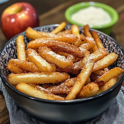 Crispy Air Fryer Apple Fries – PHUIIS BLOG Airfryer Apple Fries, Crispy Apple Cinnamon Curly Fries, Apple French Fries, Air Fryer Apple Fries Healthy, Apple Fries Air Fryer, Apple Fries Recipe, Air Fryer Apple Fries, Air Fryer Apples, Apple Fries