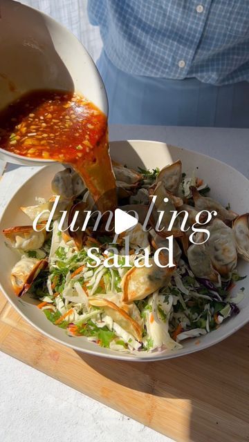 Carleigh Bodrug on Instagram: "🥟QUICKIES EP 18: Viral Dumpling Salad in just 15 minutes. IT’S SO GOOD. Full recipe by googlin’ plantyou dumpling salad. LOVE YOU GUYS!
.
#dumplings #dumplingsalad #plantbased #plantbasedrecipe #salad #saladrecipe #saladrecipes #plantbaseddiet #plantbasedrecipes #vegan #quickrecipe #quickrecipes #veganrecipes #healthy #healthyfood #healthylunch #healthydinner" Viral Dumpling Salad, Pot Sticker Salad, Dumpling Dinner Ideas, Dumpling Salad Recipe, Dumpling Sides, Viral Salad Recipes, Dumpling Salad, Wonton Salad, Carleigh Bodrug