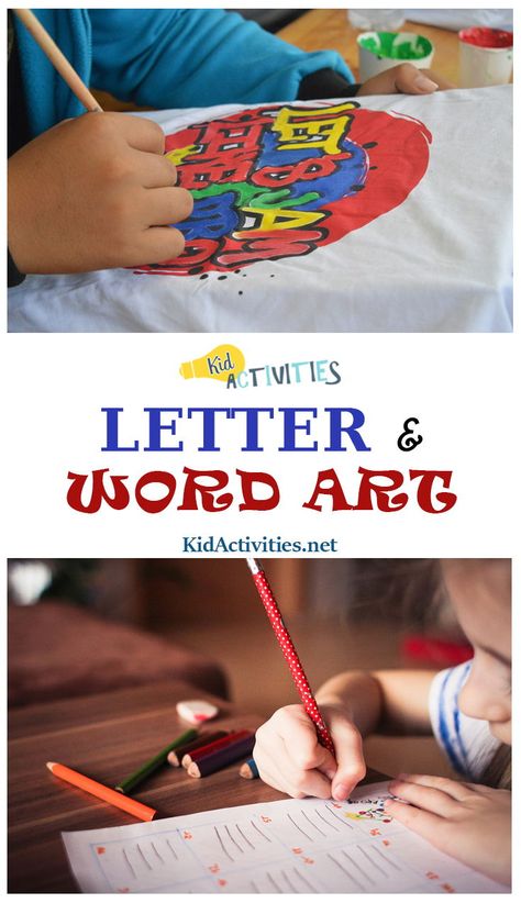 Arts + letters = work of art. Challenge your children and see what they can come up with. Word Art Ideas, Art Ideas For Kids, Winter Art Projects, Quick And Easy Crafts, Winter Art, Get Creative, Art Challenge, Summer Crafts, Diy Arts And Crafts